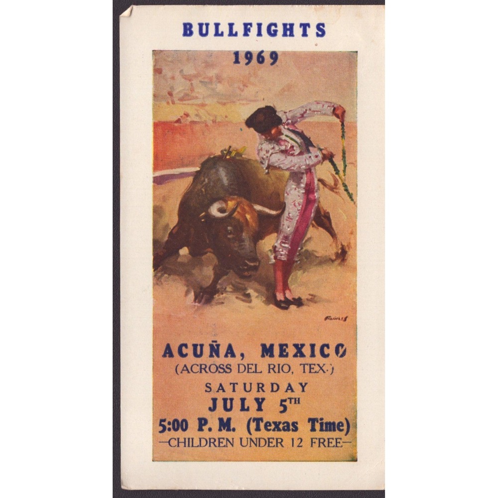 Vintage 1969 Bullfights Program Acuna Mexico La Macarena Diego O Bolger Ephemera